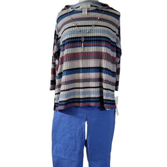 Alfred Dunner set Capri pants size 12 women/blouse with silver necklace light bl - Picture 2 of 6